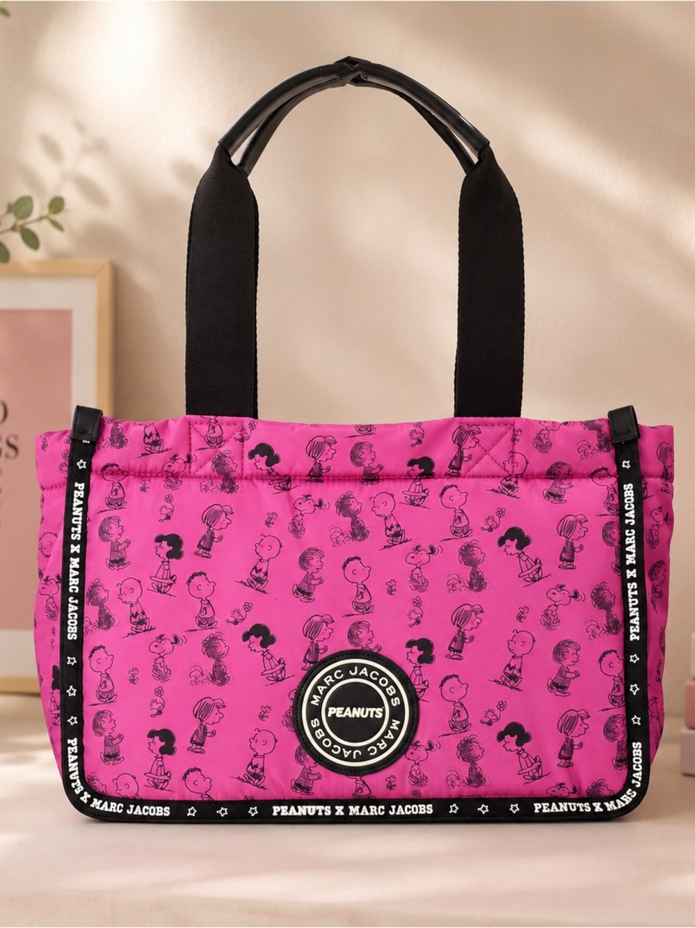 Marc Jacob’s x Peanuts nylon fushia character print tote bag